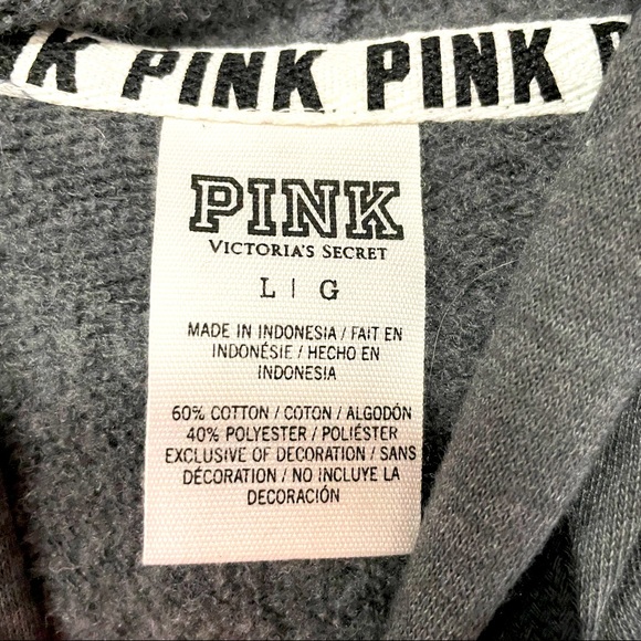 VS Pink Gray Full Zip Up White Stripe Sleeves Hoodie Jacket Sz L - Picture 4 of 5
